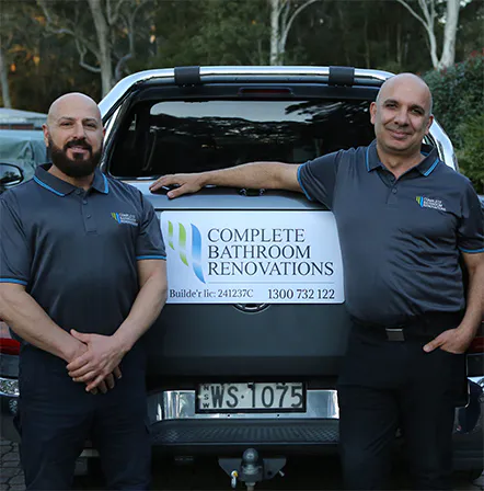 Complete Bathroom Renovations team outside a Ryde home preparing for a new bathroom renovation project.